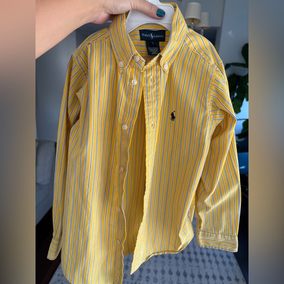 Ralph Lauren Shirt Boys Yellow Striped Long Sleeve Button Classic Size 6 Cotton - Picture 8 of 10